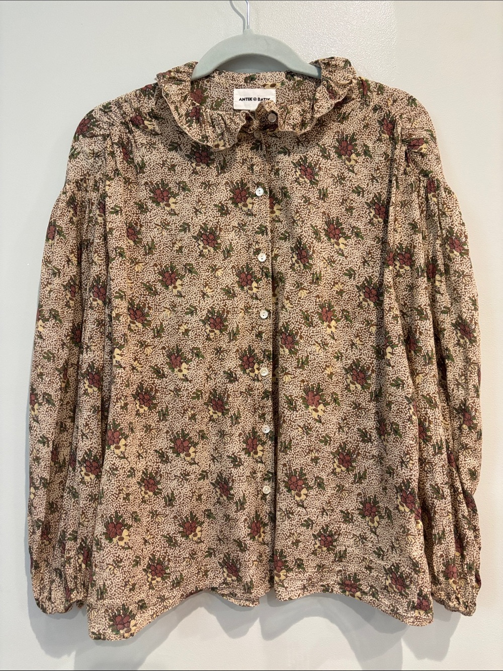Antik Batik Paula Floral Cottagecore Ruffle Blouse Boho Balloon Sleeve 38/S